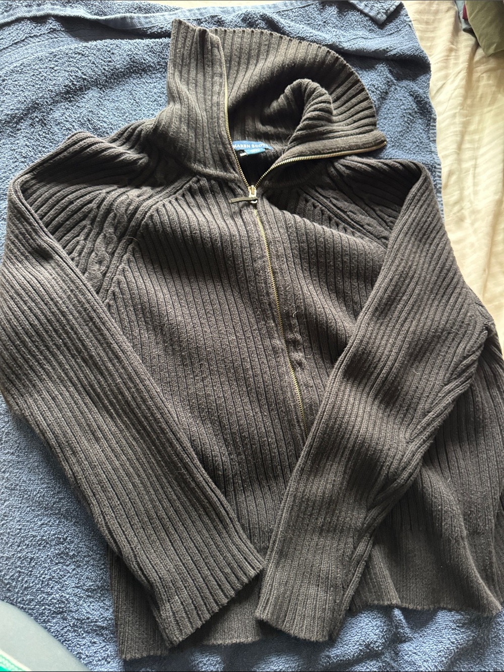 Karen Scott Brown Ribbed Full-Zip Sweater
